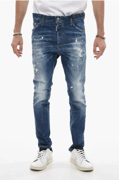 Dsquared2 Long Crotch Relax Denims With Distressed Detail In Blue