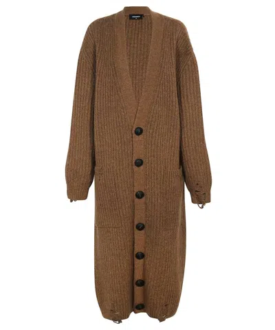 Dsquared2 Long Knitted Cardigan In Brown