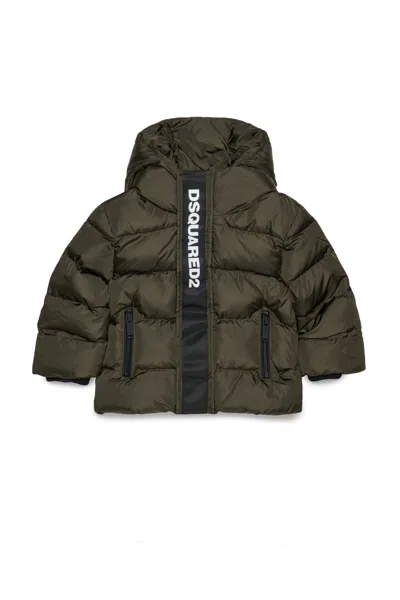 Dsquared2 Long Padded Jacket With Logo In Green