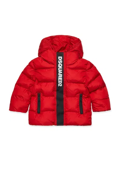 Dsquared2 Long Padded Jacket With Logo In Red