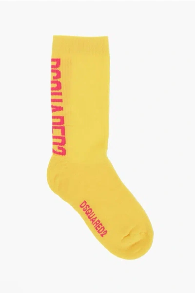 Dsquared2 Long Ribbed Socks With Side Logo In Yellow