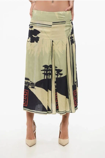 Dsquared2 Long Skirt With Darts And Floral Print In Green
