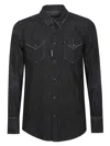 Dsquared2 Button-down Black Shirt With Textured Fabric In Black