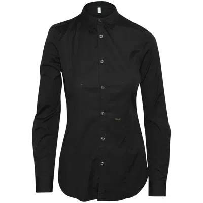 Dsquared2 Long Sleeve Button Front Shirt In Black Cotton