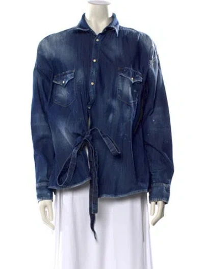 Pre-owned Dsquared2 Long Sleeve Button-up Top In Blue
