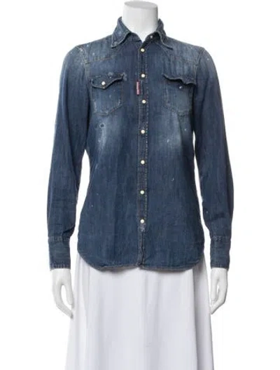 Pre-owned Dsquared2 Long Sleeve Button-up Top In Blue