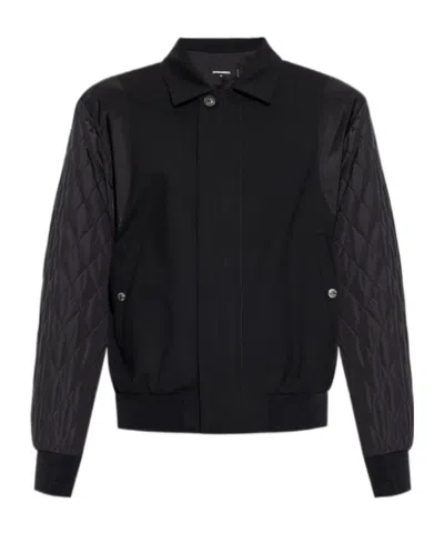 Dsquared2 Quilted-sleeve Bomber Jacket In Black