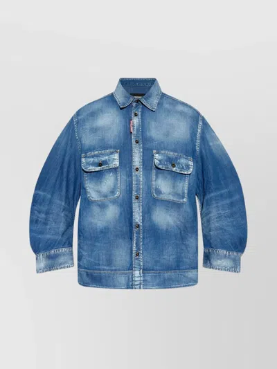 DSQUARED2 LONG SLEEVE COLLARED NECK CHEST POCKET TOPS