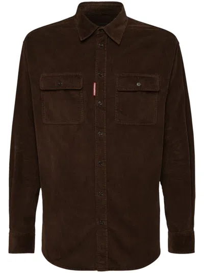 Dsquared2 Long-sleeve Corduroy Shirt In Braun