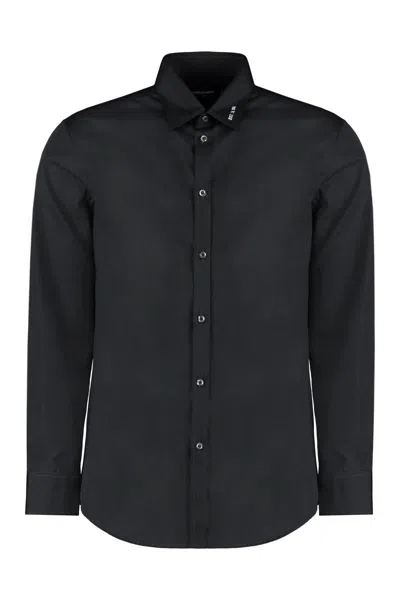 Dsquared2 Logo Embroidered Long Sleeved Shirt In Black