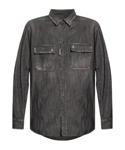 Dsquared2 Long-sleeve Denim Shirt In Gray