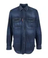 Dsquared2 Blue Shirt With Pointed Collar And Elbow Patches In Denim Man In Blue