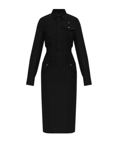 Dsquared2 Button-down Long-sleeve Midi Dress In Black
