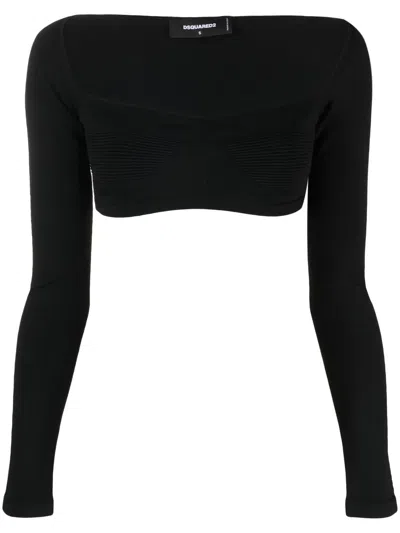 Dsquared2 Short Ribbed Knit Sweater In Black