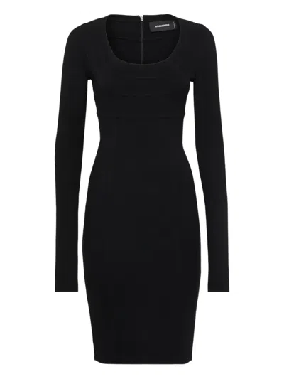 Dsquared2 Long-sleeve Midi Dress In Black