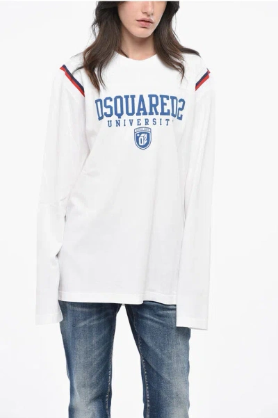 Dsquared2 Long Sleeve Oversized Varsity Fit Crew-neck T-shirt Grösse Xs In White