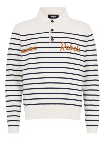 Dsquared2 Long-sleeve Polo Shirt With Classic Stripe Pattern In White