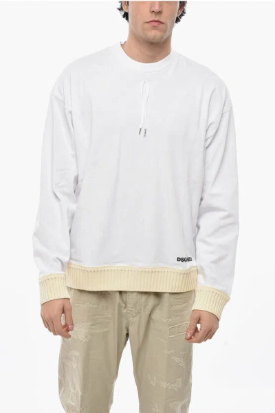 Dsquared2 Long Sleeve Relax Fit Crew-neck T-shirt With Knit Edge In White