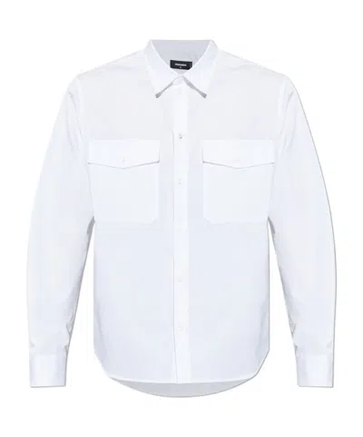 Dsquared2 Buttoned Flap-pocket Shirt In White