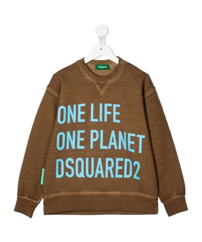 Dsquared2 Kids' Long Sleeve Sweatshirt In Chestnut Brown/light Blue