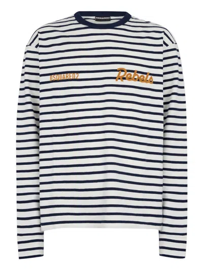 Dsquared2 Long-sleeved Crew Neck Shirt With 'rebels' Graphic In Black
