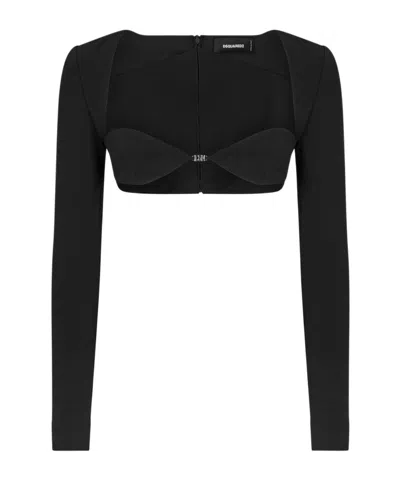 Dsquared2 Long-sleeved Cropped Top In Black
