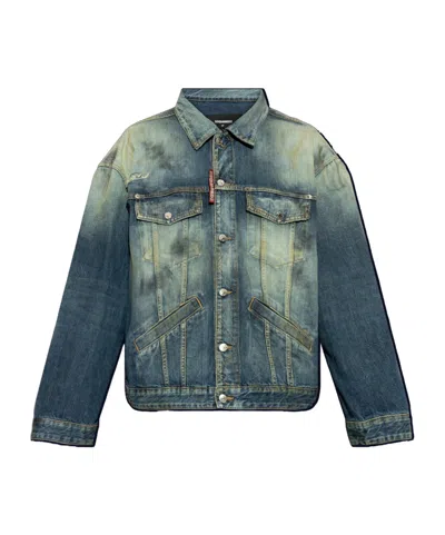 Dsquared2 Long-sleeved Denim Coat In Green