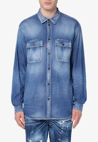 Dsquared2 Long-sleeved Denim Shirt In Blue