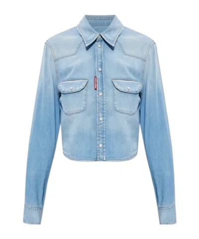 Dsquared2 Long Sleeved Denim Shirt In Blue
