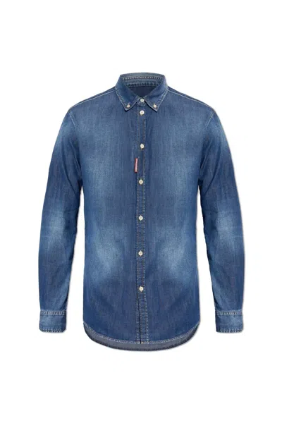 Dsquared2 Long-sleeved Denim Shirt In Navy Blue