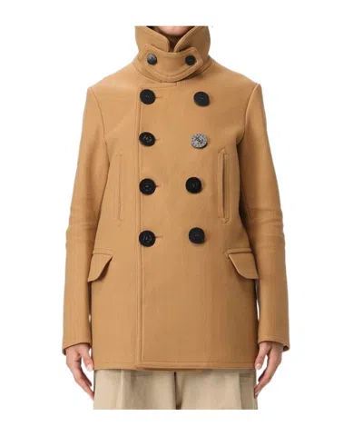Dsquared2 Long-sleeved Double-breasted Coat In Brown