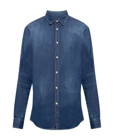 Dsquared2 Long Sleeved Faded Denim Shirt In Blue