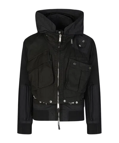 Dsquared2 Long-sleeved Hooded Cotton Coat In Black