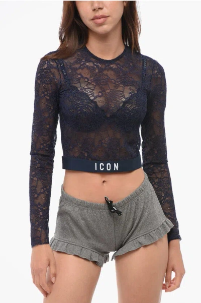 Dsquared2 Long-sleeved Icon Lace Crop Top