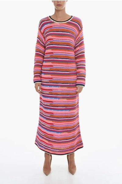 Dsquared2 Long Sleeved Knitted Wool Maxi Dress In Pink