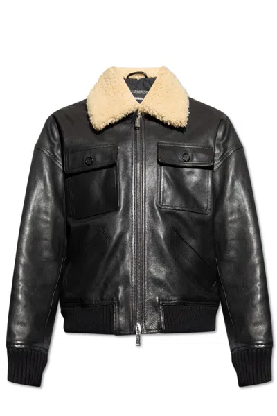 Dsquared2 Long-sleeved Leather Jacket In Black