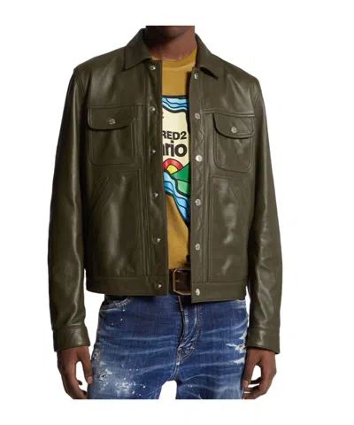 Dsquared2 Long-sleeved Leather Jacket In Black