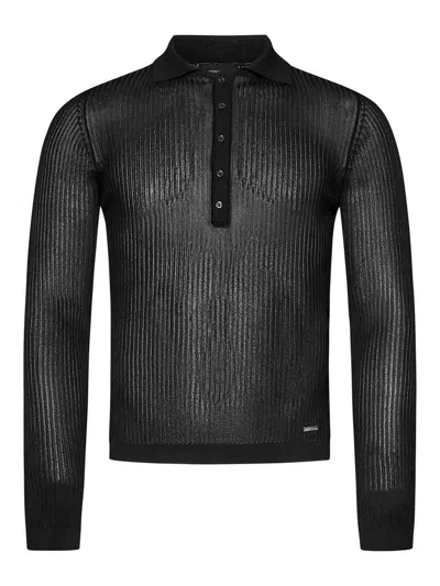 Dsquared2 Long-sleeved Polo Shirt In Black