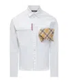Dsquared2 White Cotton Denim Carpenter Shirt With Checked Pocket Square In White