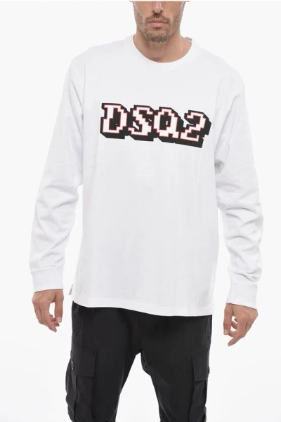 Dsquared2 Long-sleeved Skater Fit T-shirt With Logo Print In White