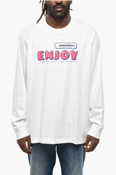Dsquared2 Long Sleeved Skater Fit Tee Crew-neck T-shirt With Contrasti In White