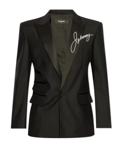 Dsquared2 Logo Print Single-breasted Blazer In Black