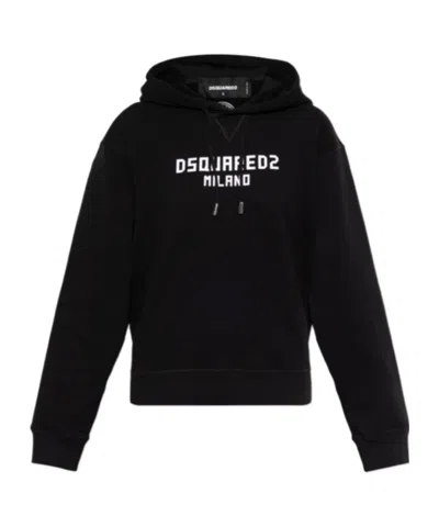 Dsquared2 Logo Printed Drawstring Hoodie In Black