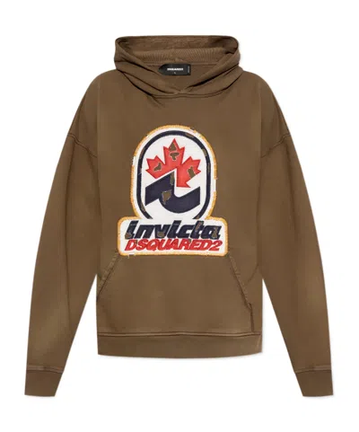Dsquared2 Logo-patch Hoodie In Brown