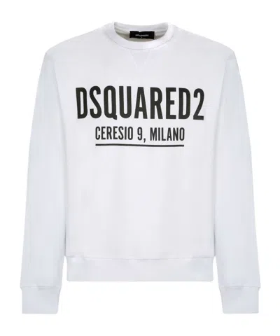 Dsquared2 Ribbed Crew-neck Cotton Sweatshirt With Long Sleeves In White