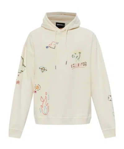 Dsquared2 Embroidered Hooded Sweater In Neutral