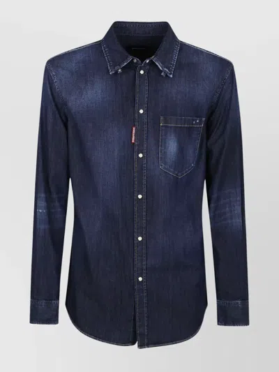 Dsquared2 Long Sleeves Button-up Shirt With Chest Pocket In Blue
