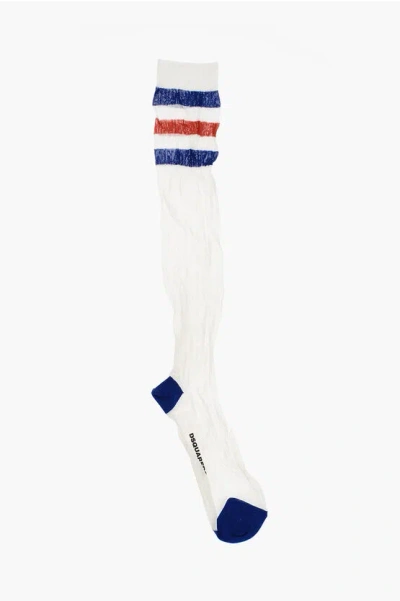 Dsquared2 Long Solid-color Socks With Embroidery In White