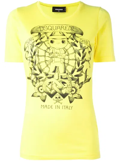 Dsquared2 Long Tattoo Graphic T-shirt In Yellow