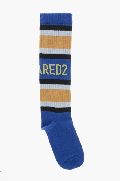 Dsquared2 Long Wool-blend Socks In Blue